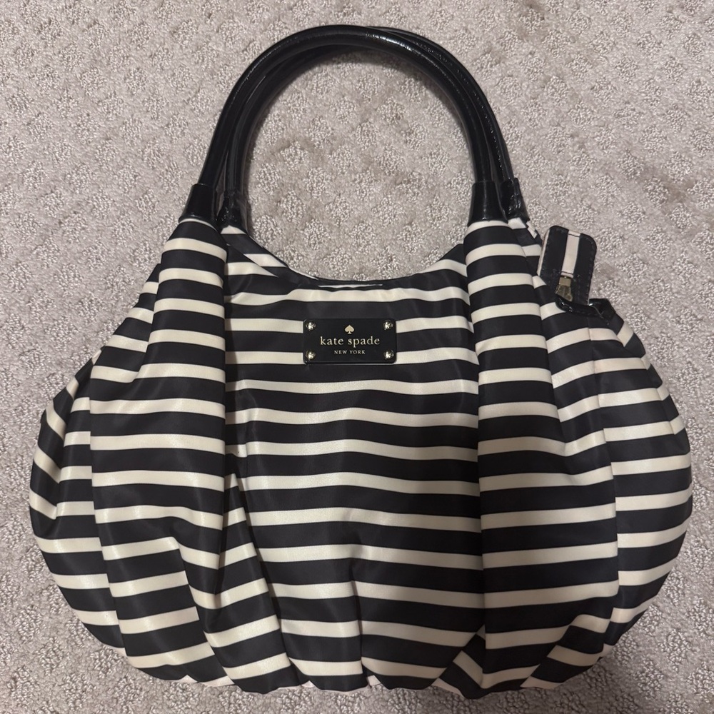 Kate Spade Black and Cream Striped Shoulder Bag